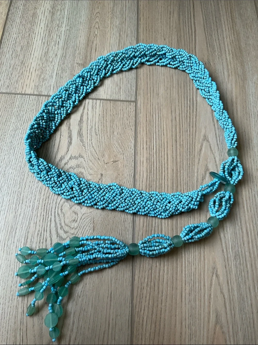 Braided Turquoise Colored Seed Bead Belt Boho Coastal Cowgirl Island Resortwear